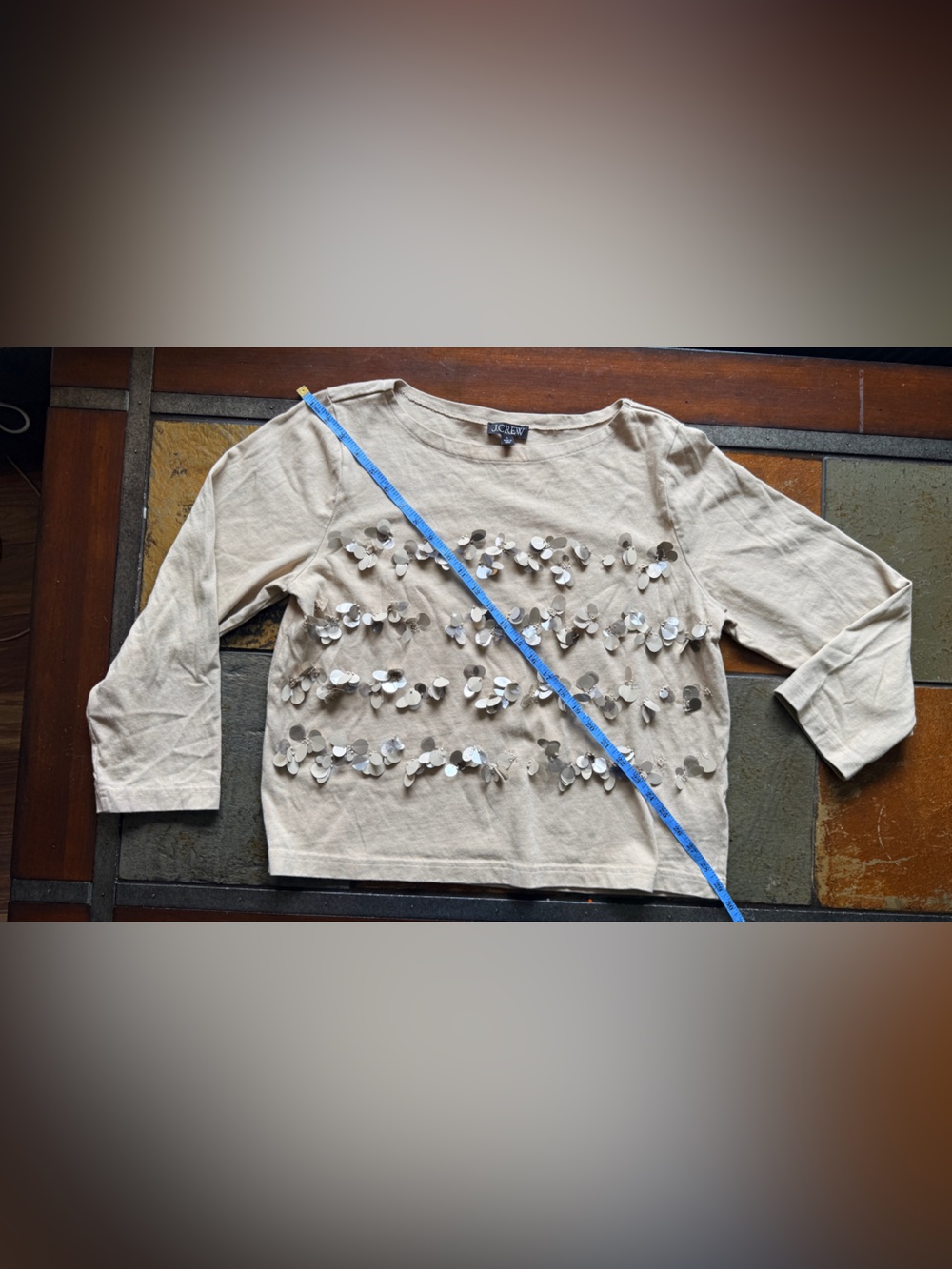 J crew cotton khaki color large academia preppy mariner jersey coin embellished